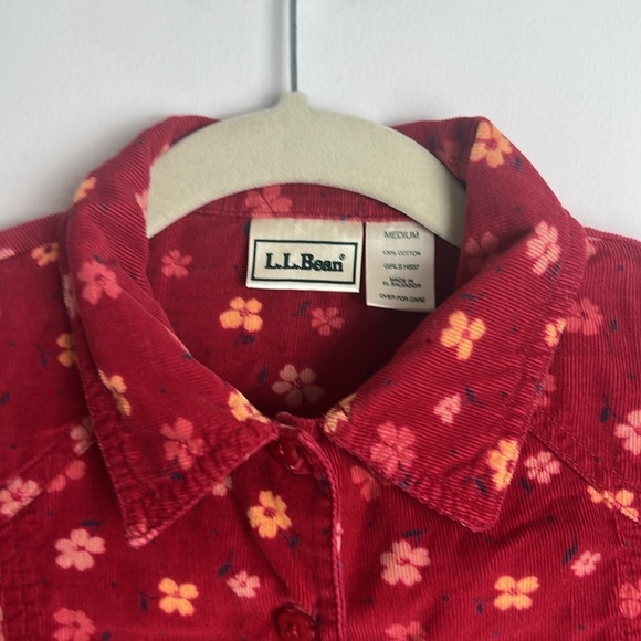 L.L. Bean Girl's Medium Red Ditsy Floral Corduroy A-Line Dress 100% Cotton - Picture 4 of 13